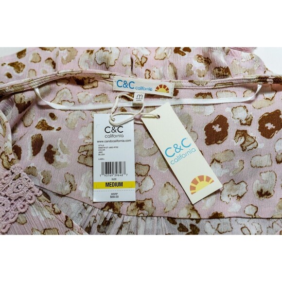 C&C California Blush Floral Peplum blouson long sleeve blouse Medium - Picture 3 of 5